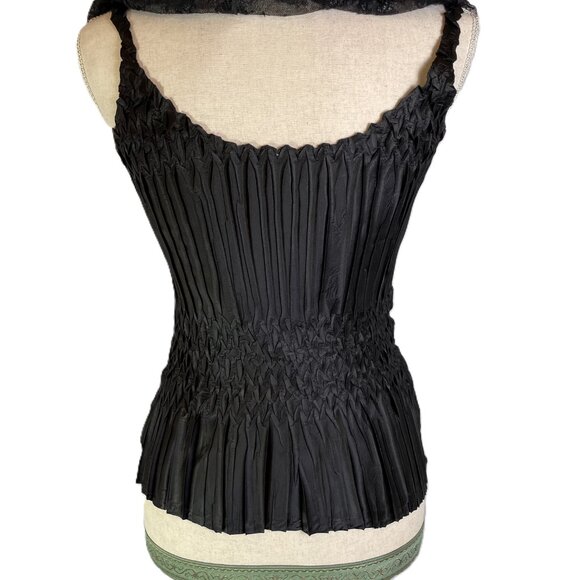 NWOT Komarov Stretch Lace Overlay Top with Camisole Black Cap Sleeves Size L - Picture 7 of 16